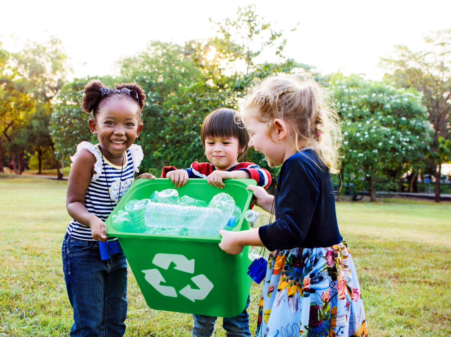 Children participating in a recycling project.