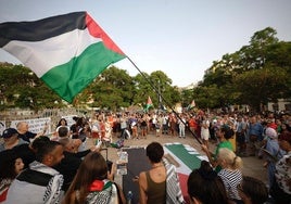 Rally in solidarity with Gaza in Plaza de la Merced on Tuesday.