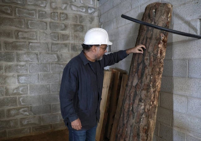 A sample of the charred logs purchased for the build.