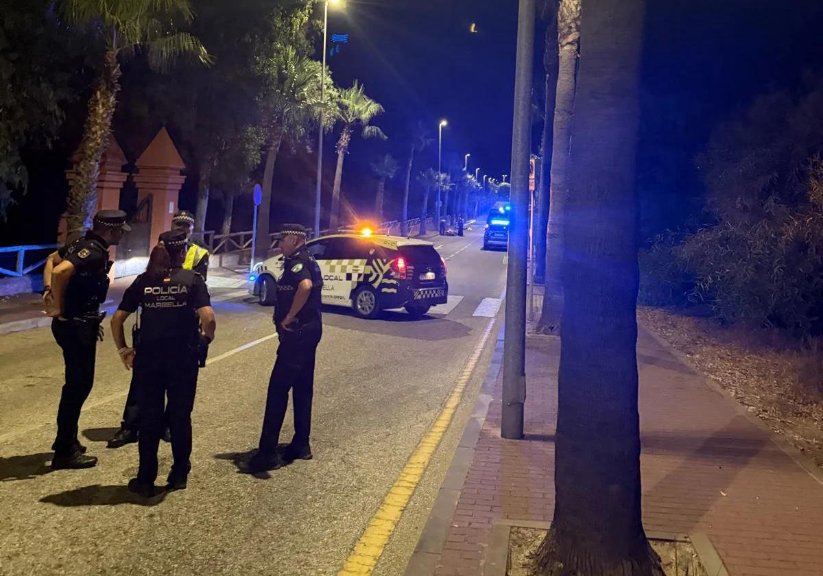 Marbella Local Police officers at the scene of the accident on the night Eliah's body was found.