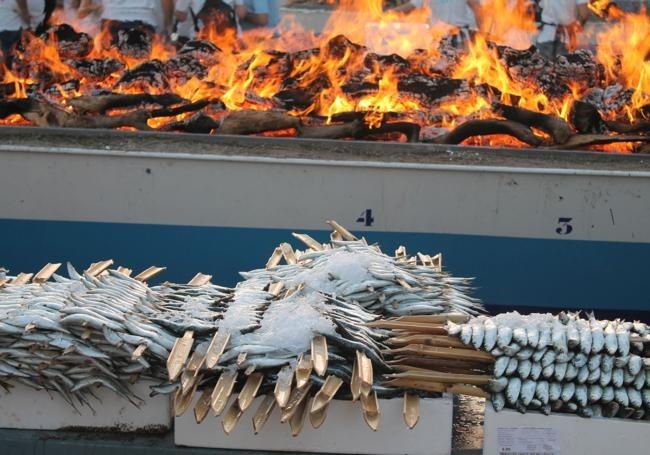 Sardine 'espetos' on the beach in Marbella.