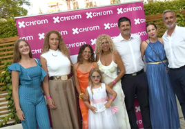 Nicole King (c) at the Xchrom relaunch in Marbella.